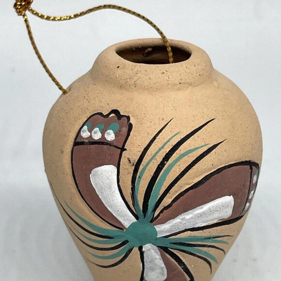 Other - South American Hand Painted Terracotta Pottery Vase‎ Christmas Ornament 2.5"